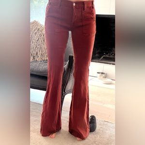 Orange stretch flared wide leg jeans